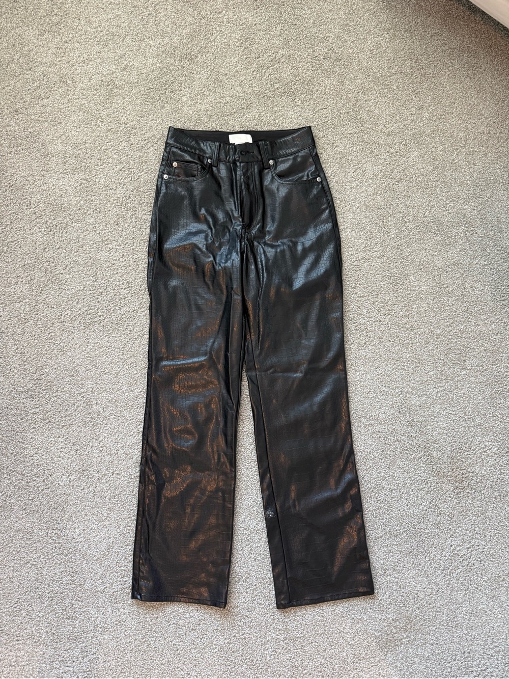 H&M Black Faux Leather Straight-Leg Jeans